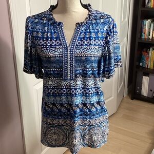 Ruby Rd. Blue and White Patterned Blouse